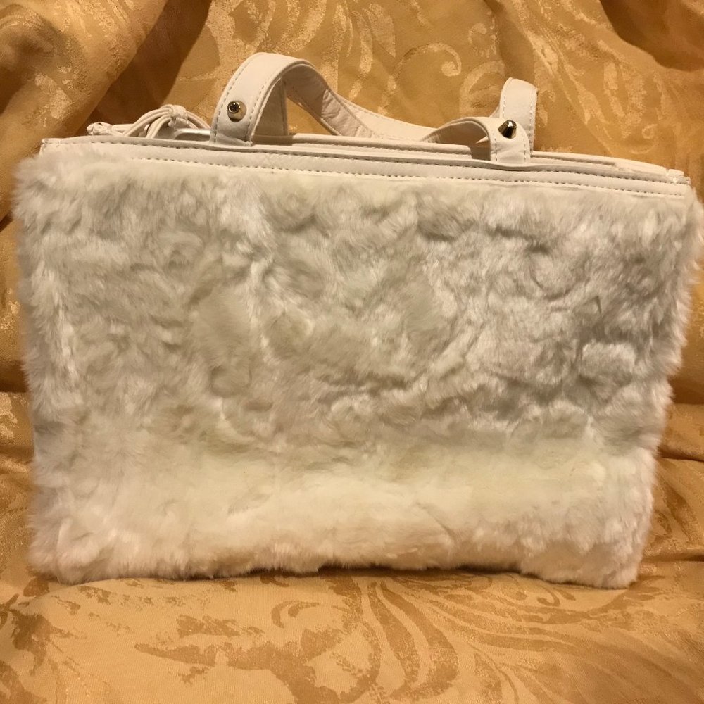 Faux Fur Charming Charlie Shoulder Satchel padded for small laptop large tablet